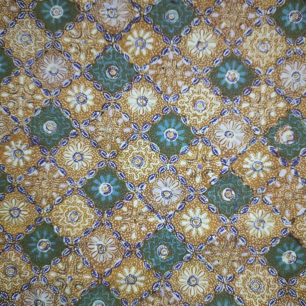 Round Tablecloth Geometric and Floral Patterns Mustard, Green, Blue, White